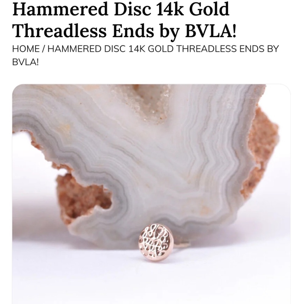 BVLA Hammered Disc 14k gold Threadless End earring 8mm